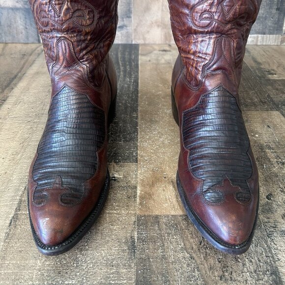 Lucchese San Antonio Vintage Teju Lizard Inlay Western Cowboy Boots Mens 10.5 D - Picture 4 of 12
